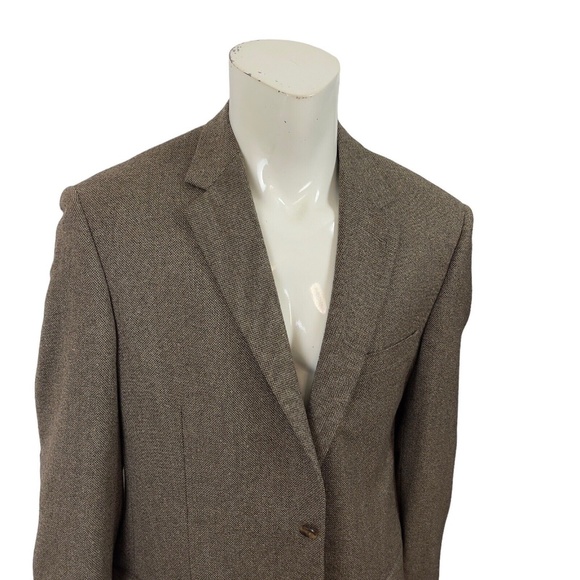 Andrew Fezza Brown Tweed Patch Elbow Blazer Wool Silk Nylon Blend Mens 44L - Picture 6 of 15
